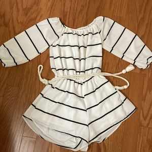 Black & white striped off the shoulder romper
